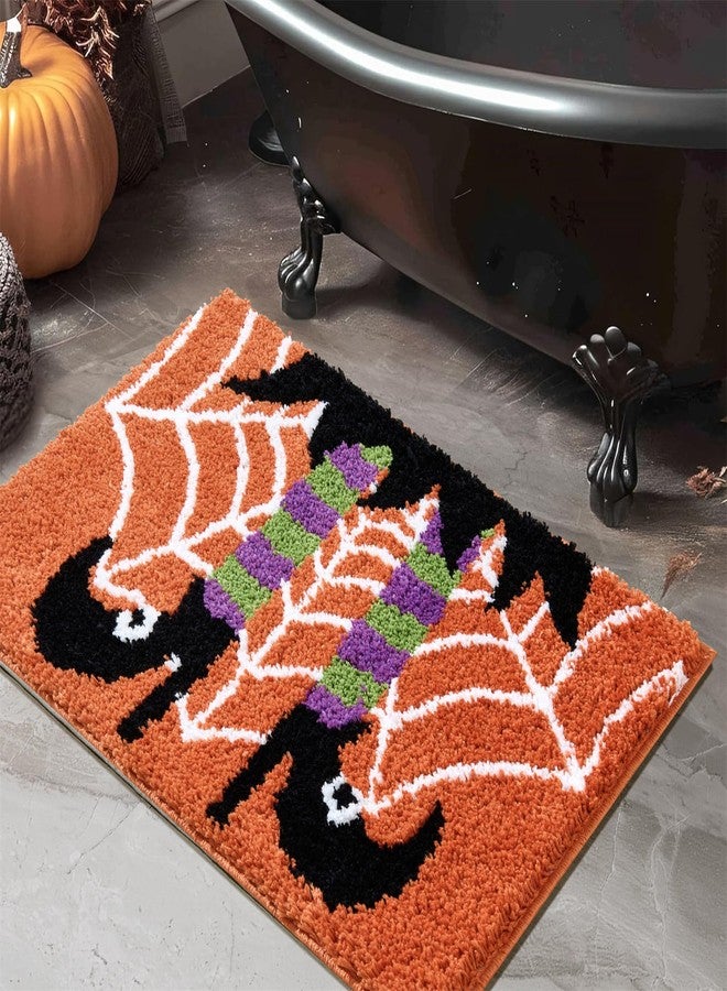 RoomTalks Vintage Witchy Halloween Bath Mat for Bathroom Non Slip Washable, Cute Witch Shoes Spider Web Microfiber Tufted Halloween Bath Rug 16’’W x 24’’L, Witchcraft Spooky Season Bathroom Mat - Image 2